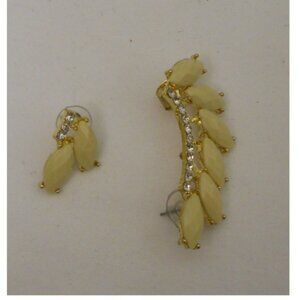 HAPPY GIRLS Earrings Climber Set Cream Rhinestone Push Backs